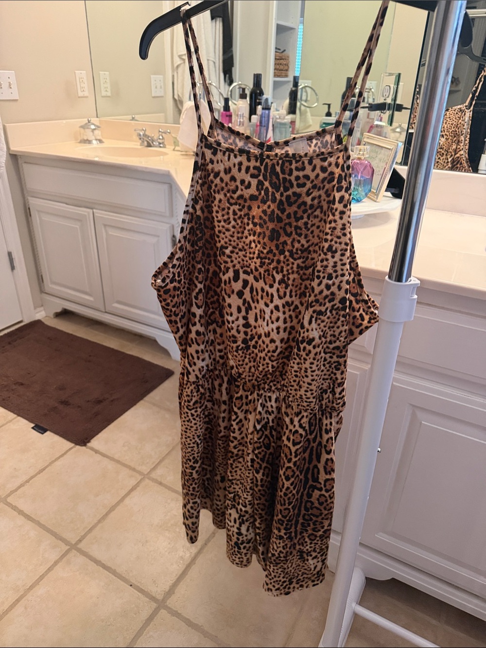 Leopard Print Spaghetti Strap Romper- Brown